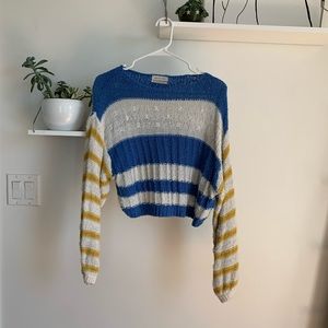 Beau Striped Boat Neck Blue Yellow White Sweater
